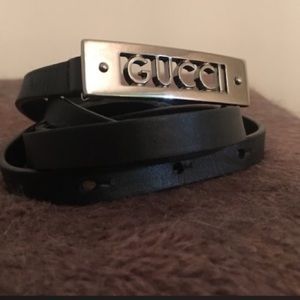 Authentic BLACK silver plate skinny GUCCI belt
